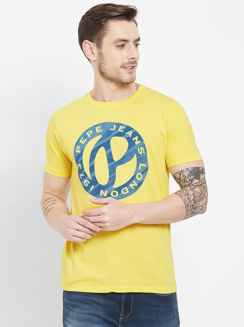 Pepe Jeans Yellow Printed Short Sleeves T-Shirt