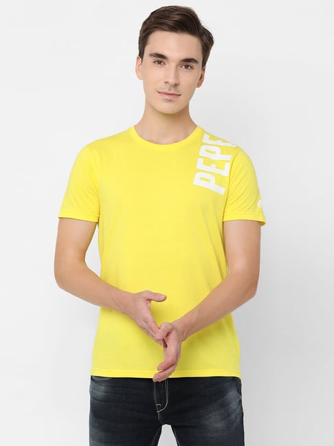 Pepe Jeans Yellow Round Neck Short Sleeves Printed T-Shirt