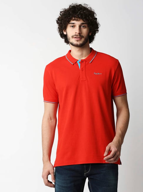 Buy Pepe Jeans Red Short Sleeves Polo T-Shirt for Men Online
