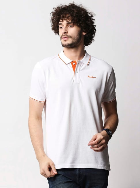 Buy Pepe Jeans White Solid Polo T-Shirt for Men Online Tata CLiQ