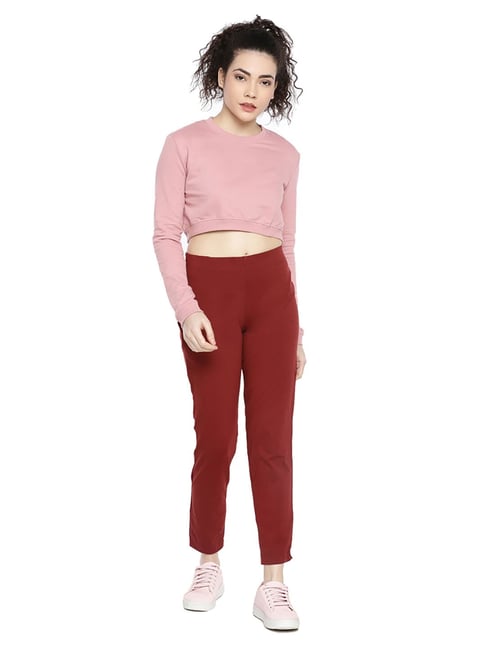 Buy online Red Cotton Cigarette Pants Trousers from bottom wear for Women  by Showoff for 859 at 63 off  2023 Limeroadcom