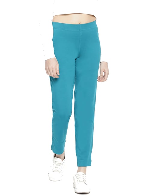 Buy Go Colors Women Blue Regular Fit Solid Cigarette Trousers - Trousers  for Women 8756625 | Myntra