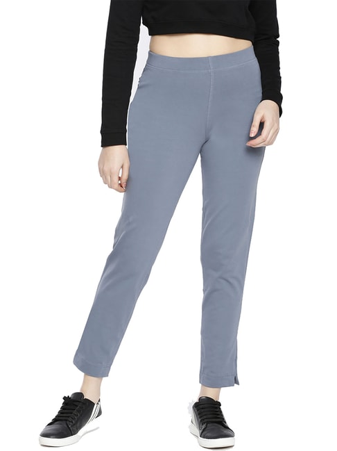 Buy Dollar Missy Steel Grey Regular Fit Cigarette Trousers for Women Online   Tata CLiQ
