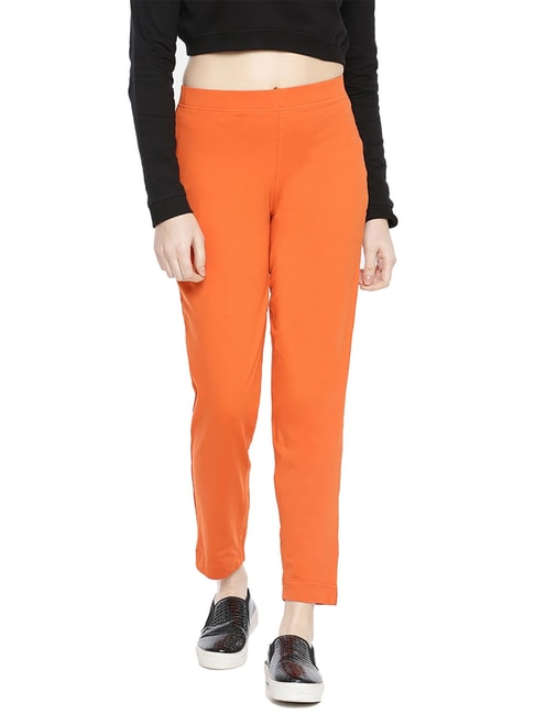 Buy Dollar Missy Orange Regular Fit Cigarette Trousers for Women Online   Tata CLiQ