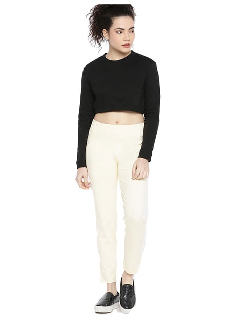 Juniper Bottoms  Buy Juniper OffWhite Cotton Solid Cigarette Pants Online   Nykaa Fashion