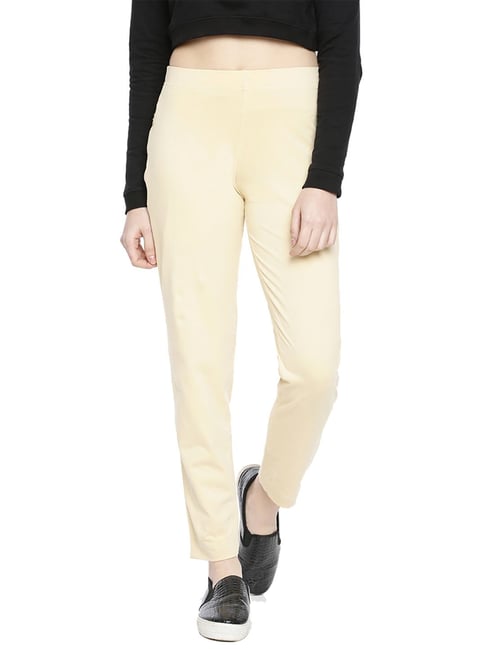 Buy Varanga Women Beige Straight Fit Solid Cigarette Trousers  Trousers  for Women 2397635  Myntra