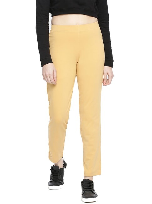 Go Colors Women Yellow Tapered Fit Solid Cigarette Trousers Price in India  Full Specifications  Offers  DTashioncom