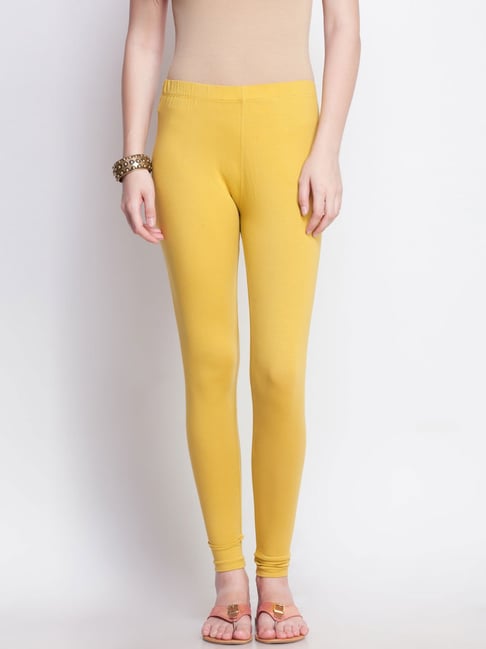 Indian Women Mustard High Quality Leggings Solid Churidar Free Size Yoga  Pants | eBay