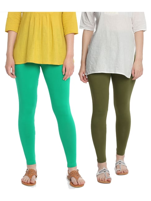 Buy Dollar Missy Green Cotton Leggings for Women's Online @ Tata CLiQ