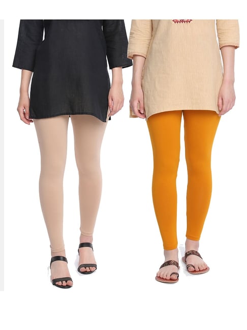 Dollar Missy Beige & Mustard Cotton Leggings (Pack of 2)-picture-38