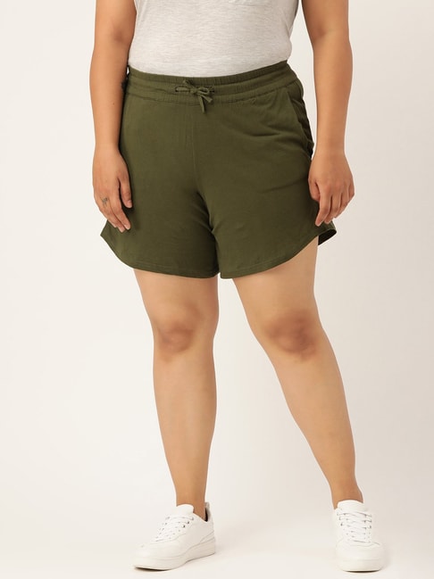 theRebelinme Green Cotton Shorts