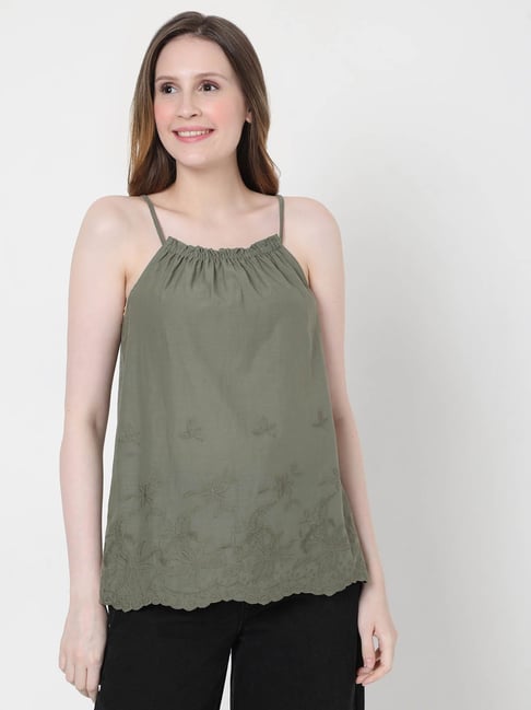 Vero Moda Ivy Green Embroidered Top Price in India