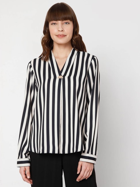 Vero Moda Black & White Striped Top Price in India