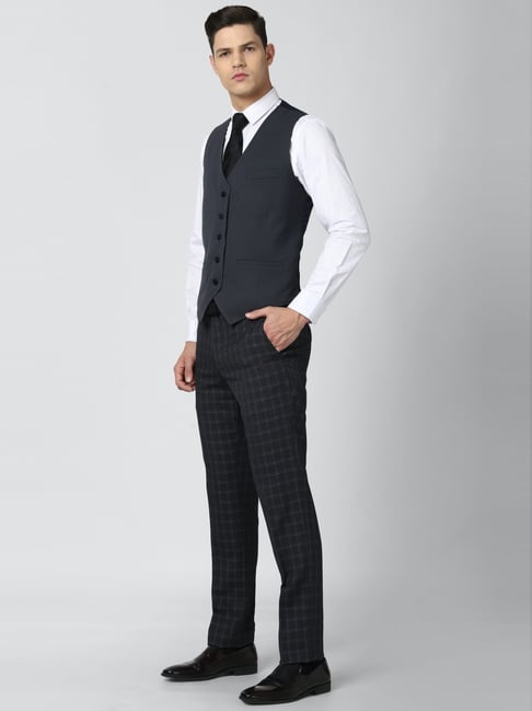 3 Piece Grey Slim Fit Suit with Black Waistcoat to Hire  Rathbones Tailor