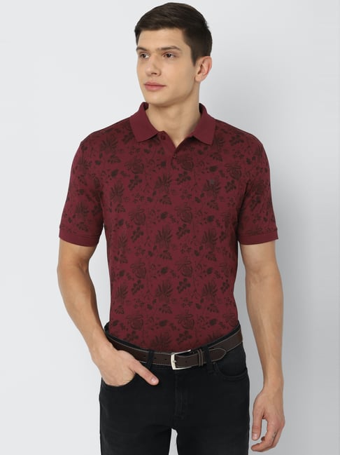 Buy Louis Philippe Maroon Cotton Regular Fit Polo T-Shirt for Mens