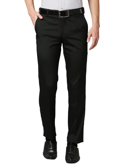 Park Avenue Black Regular Fit Self Pattern Flat front trousers