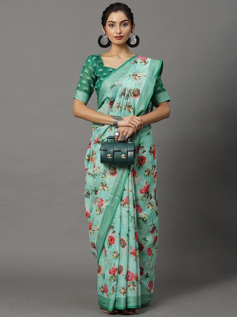 Saree Mall Green Printed Saree With Blouse Price in India