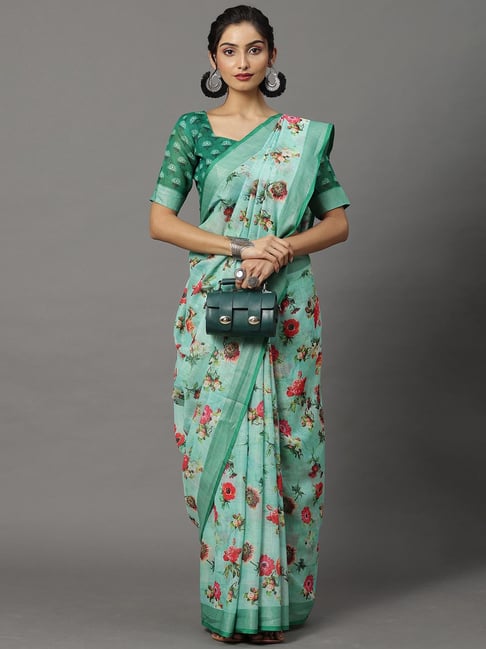 Saree Mall Green Printed Saree With Blouse Price in India