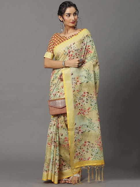 Saree Mall Yellow Printed Saree With Blouse Price in India