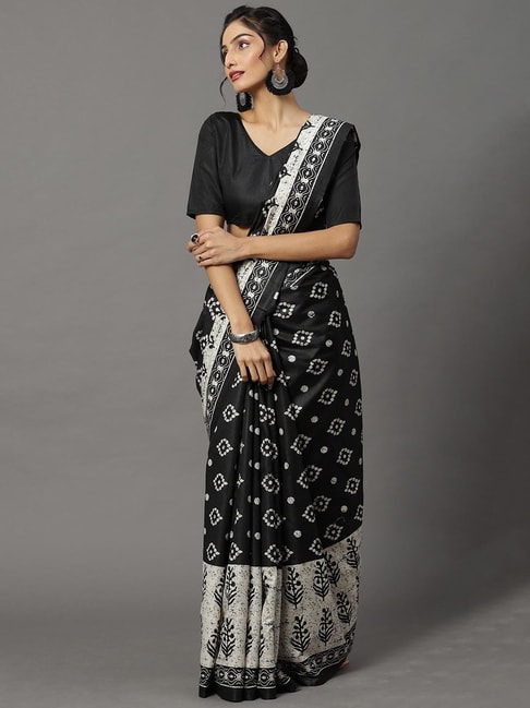 Saree Mall Black Printed Saree With Blouse Price in India