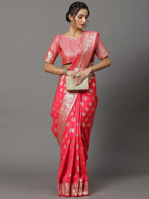 Saree Mall Pink Printed Saree With Blouse Price in India