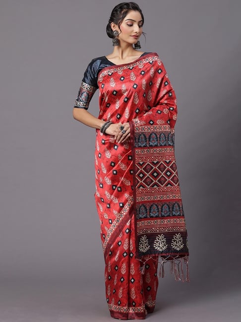 Saree Mall Maroon Printed Saree With Blouse Price in India