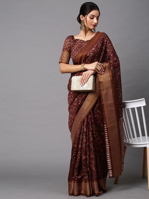 Saree Mall Brown Printed Saree With Blouse Price in India