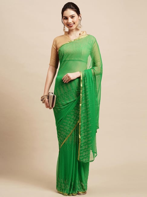 Saree Mall Green Embellished Saree With Blouse Price in India