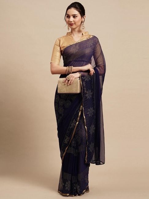 Saree Mall Navy Embellished Saree With Blouse Price in India