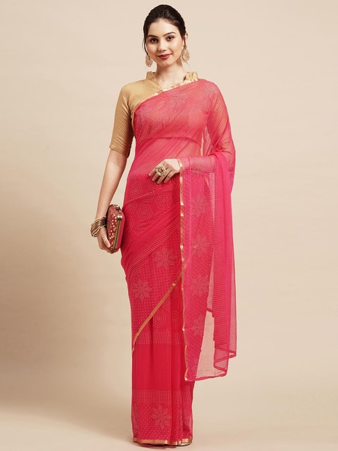 Saree Mall Dark Pink Embellished Saree With Blouse Price in India