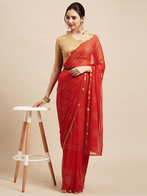 Saree Mall Red Embellished Saree With Blouse Price in India