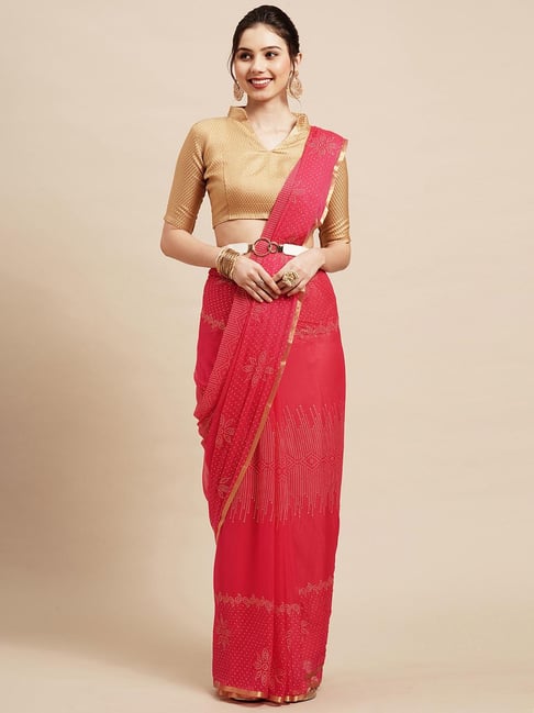Saree Mall Pink Embellished Saree With Blouse Price in India