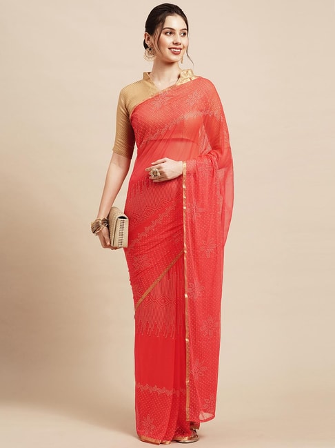 Saree Mall Coral Embellished Saree With Blouse Price in India