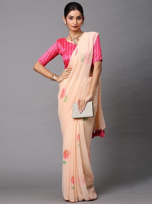 Saree Mall Light Pink Printed Saree With Blouse Price in India