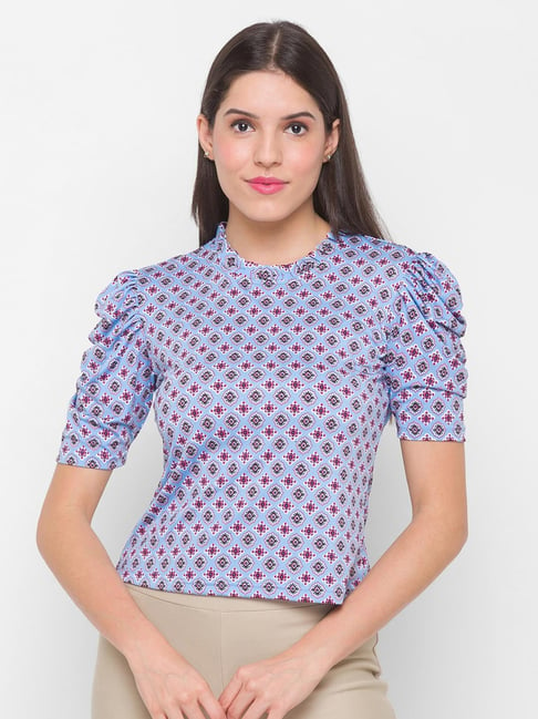 Globus Pastel Blue Printed Top Price in India