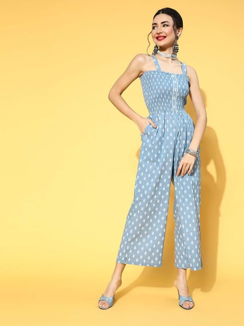 Yufta Blue Cotton Printed Jumpsuit-picture-25