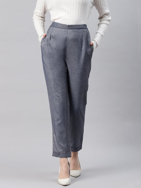 Shop WES Formals Grey Checkered CarrotFit Trousers Online  Westside