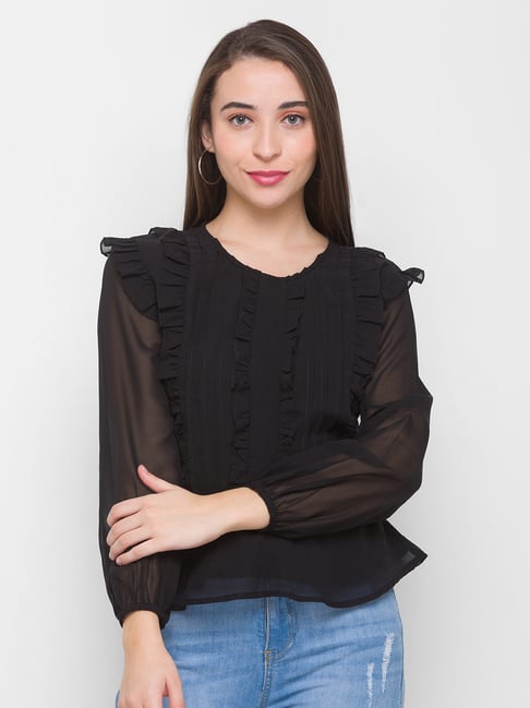 Globus Black Round Neck Top Price in India