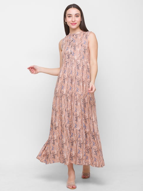 green emerald velvet dress Shop Peach Solid Flutter Sleeved Empire Waist Smocked Dress - for Women |  OUTZIDR