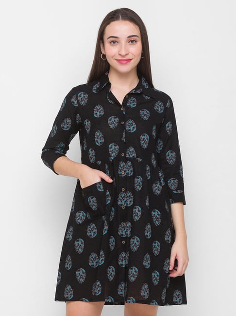 Globus Black Printed Shirt Dress Price in India