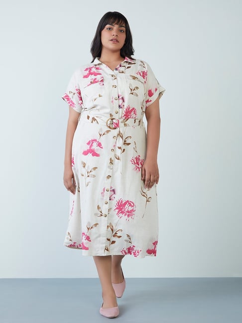Gia Curves by Westside Oat Melange Shirtdress with Belt Price in India