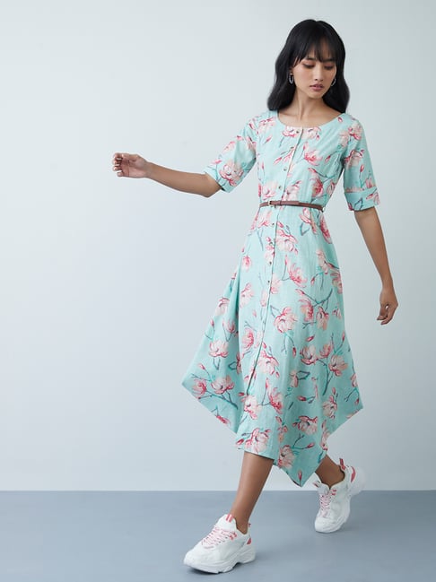 Bombay Paisley by Westside Sea Green Floral Dress with Belt Price in India