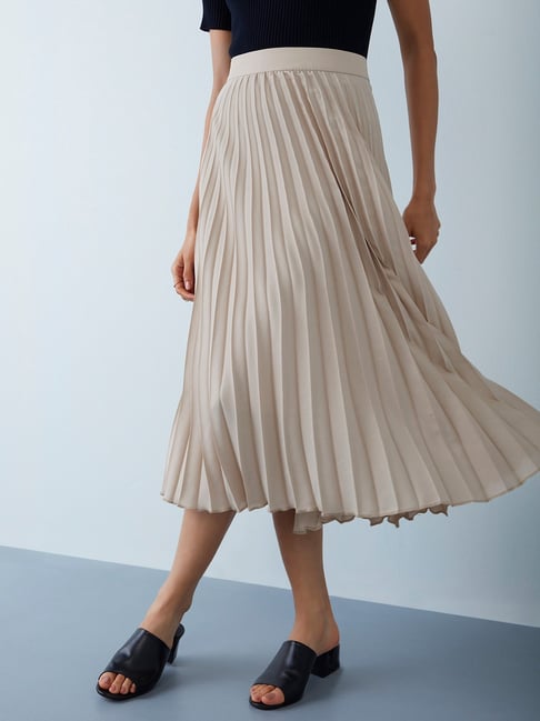 Buy Wardrobe by Westside Beige Accordion-Pleated Skirt Online at best ...