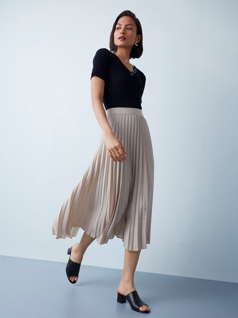 Buy Wardrobe by Westside Beige Accordion-Pleated Skirt Online at best ...