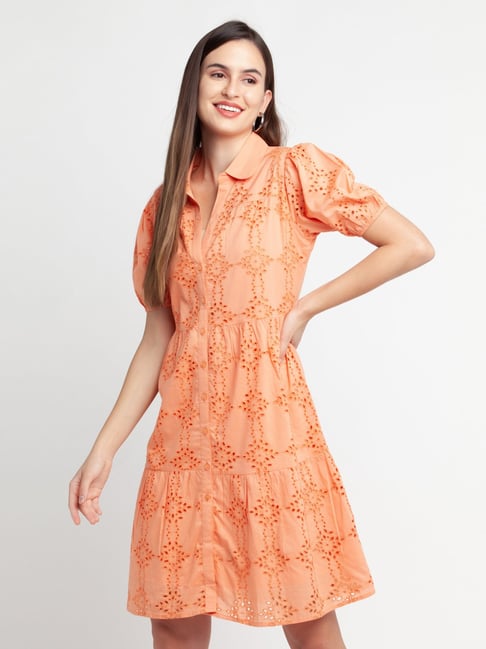 Zink London Peach Cut Work Shirt Dress Price in India