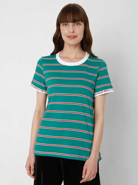 Vero Moda Golf Green Striped T-Shirt Price in India