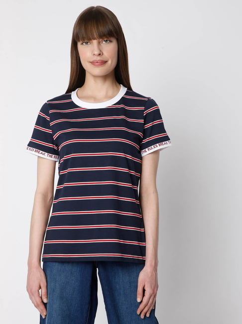 Vero Moda Navy Striped T-Shirt Price in India