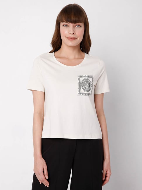 Vero Moda Off White Printed T-Shirt