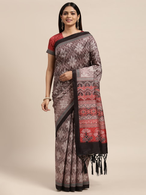 Janasya Mauve Silk Printed Saree With Unstitched Blouse Price in India