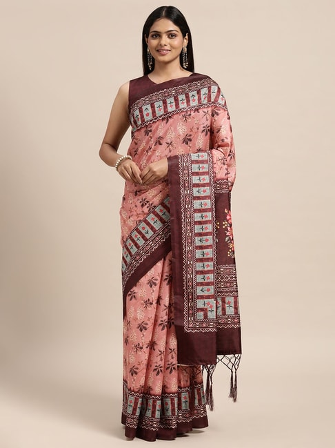 Janasya Pink Silk Floral Print Saree With Unstitched Blouse Price in India